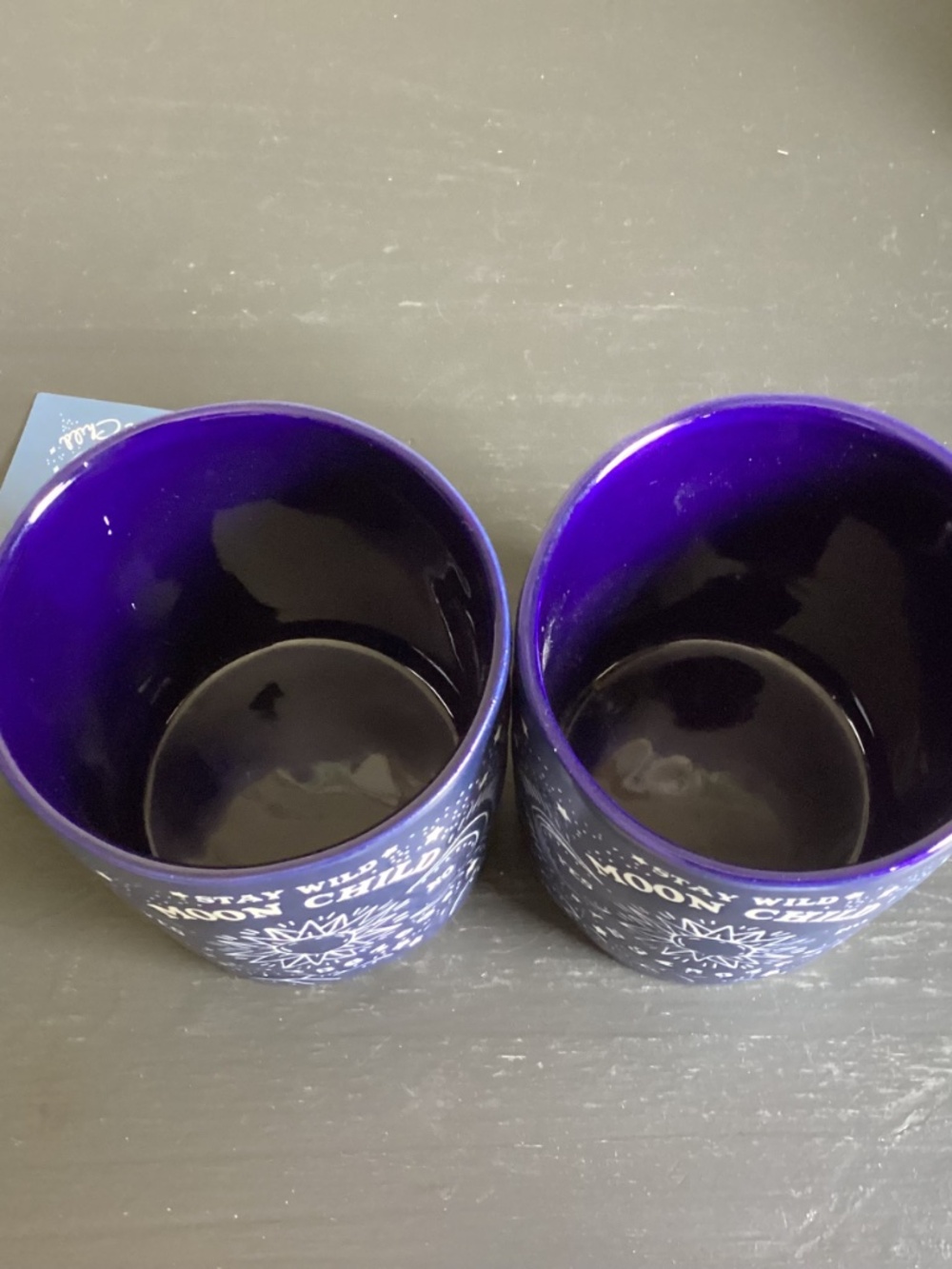 NWT Set of 2 Blue and White Embossed Double Sided Ouija Oracle Ceramic Mugs - Picture 3 of 5